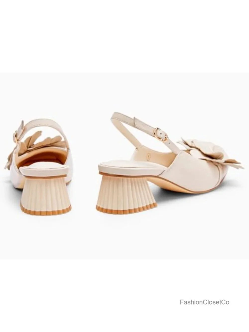 Slingback Chunky Heels Square Toe Pumps with Flower Design Dress Shoes